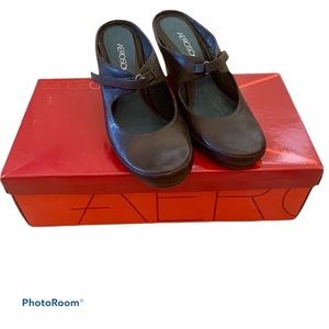 Aerosoles Wrap It Up Chocolate Brown Leather Mary Jane Slip on Wedge  Sz 6.5